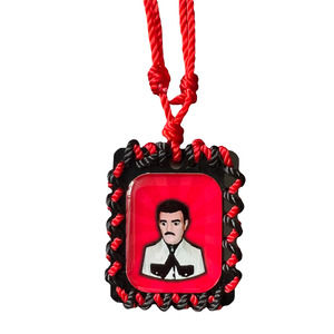 Jesus Malverde Scapular Necklace Red Knotted Rope Rosary Adjustable NEW